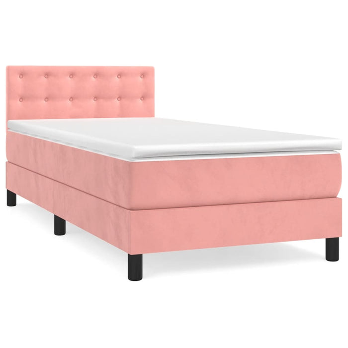 Pat box spring cu saltea, roz, 100x200 cm, catifea - WALTI WALTI