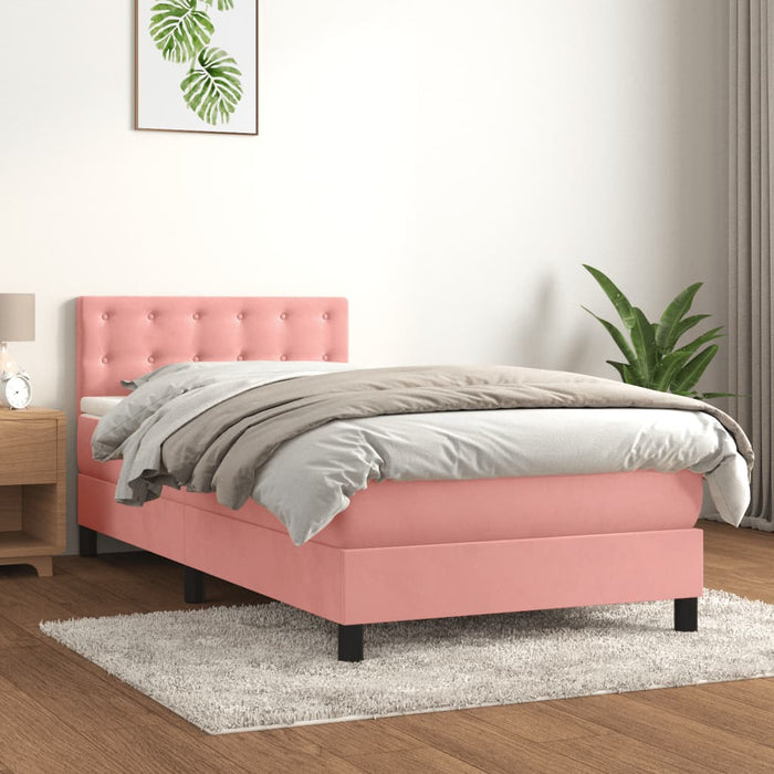 Pat box spring cu saltea, roz, 100x200 cm, catifea - WALTI WALTI