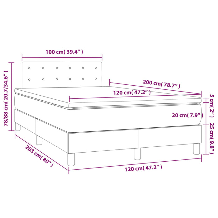 Pat box spring cu saltea, gri închis, 120x200 cm, catifea - WALTI WALTI