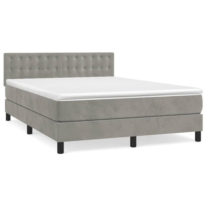 Pat box spring cu saltea, gri deschis, 140x190 cm, catifea - WALTI WALTI