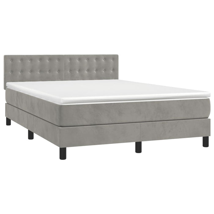 Pat box spring cu saltea, gri deschis, 140x190 cm, catifea - WALTI WALTI