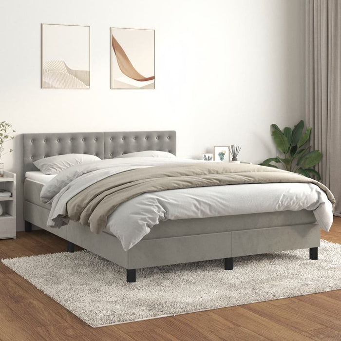 Pat box spring cu saltea, gri deschis, 140x190 cm, catifea - WALTI WALTI