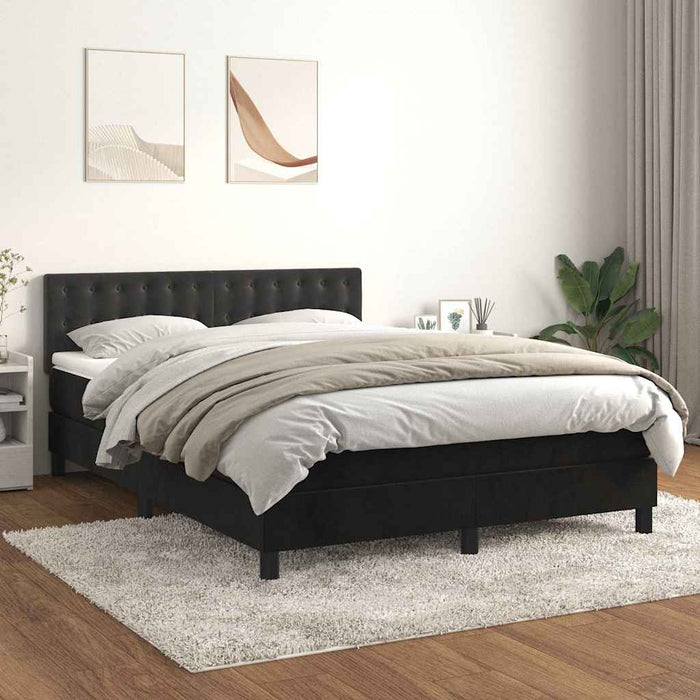 Pat box spring cu saltea, negru, 140x190 cm, catifea - WALTI WALTI