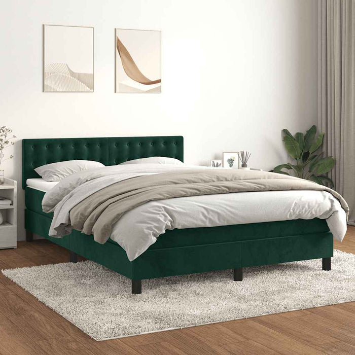 Pat box spring cu saltea, verde închis, 140x190 cm, catifea - WALTI WALTI