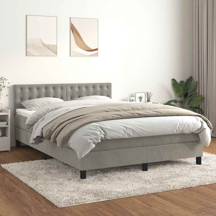 Pat box spring cu saltea, gri deschis, 140x200 cm, catifea - WALTI WALTI