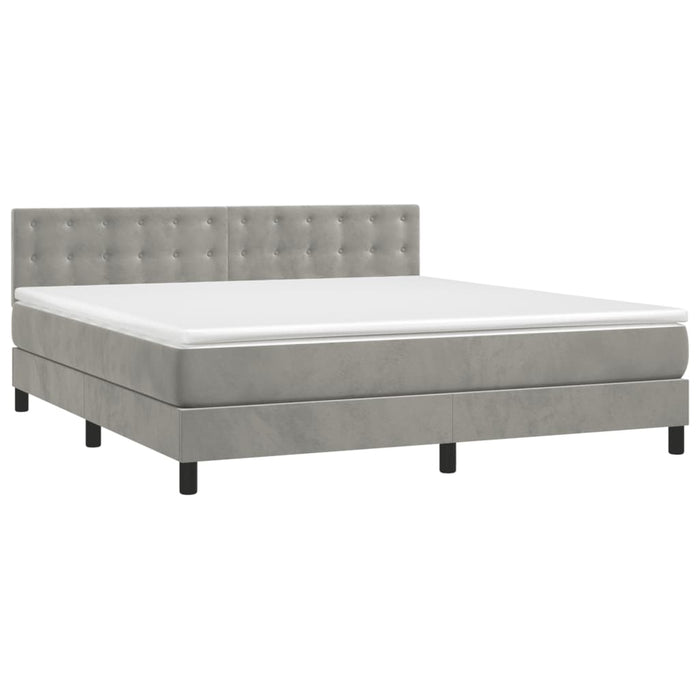 Pat box spring cu saltea, gri deschis, 160x200 cm, catifea - WALTI WALTI