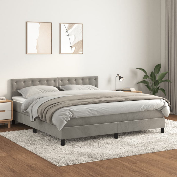 Pat box spring cu saltea, gri deschis, 160x200 cm, catifea - WALTI WALTI