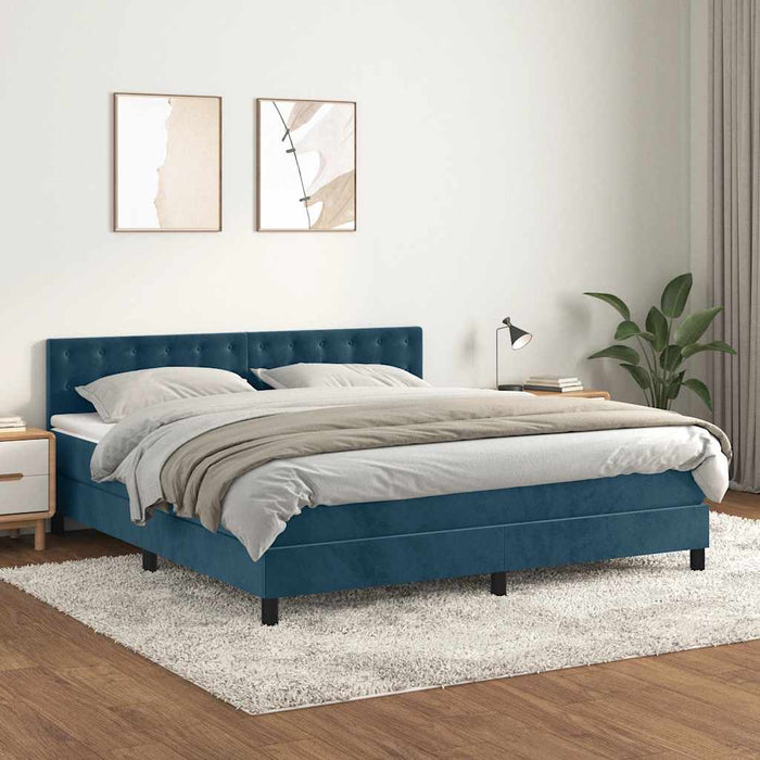 Pat box spring cu saltea, albastru închis, 160x200 cm, catifea - WALTI WALTI
