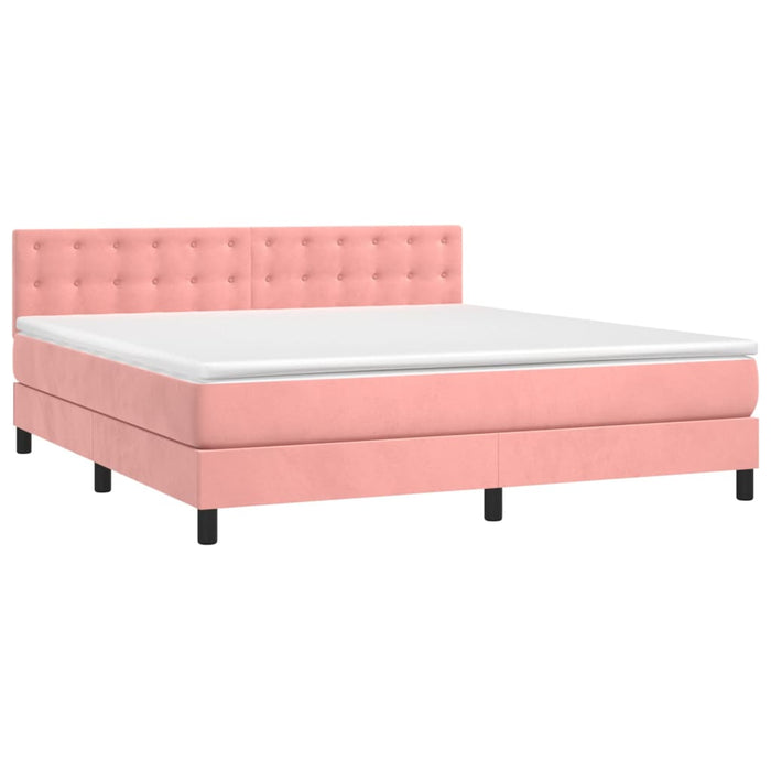 Pat box spring cu saltea, roz, 160x200 cm, catifea - WALTI WALTI
