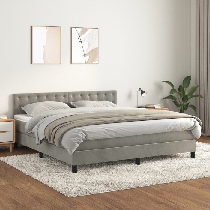 Pat box spring cu saltea, gri deschis, 180x200 cm, catifea - WALTI WALTI