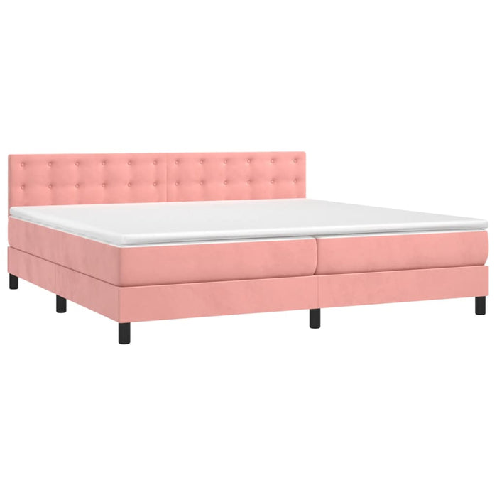 Pat box spring cu saltea, roz, 200x200 cm, catifea - WALTI WALTI