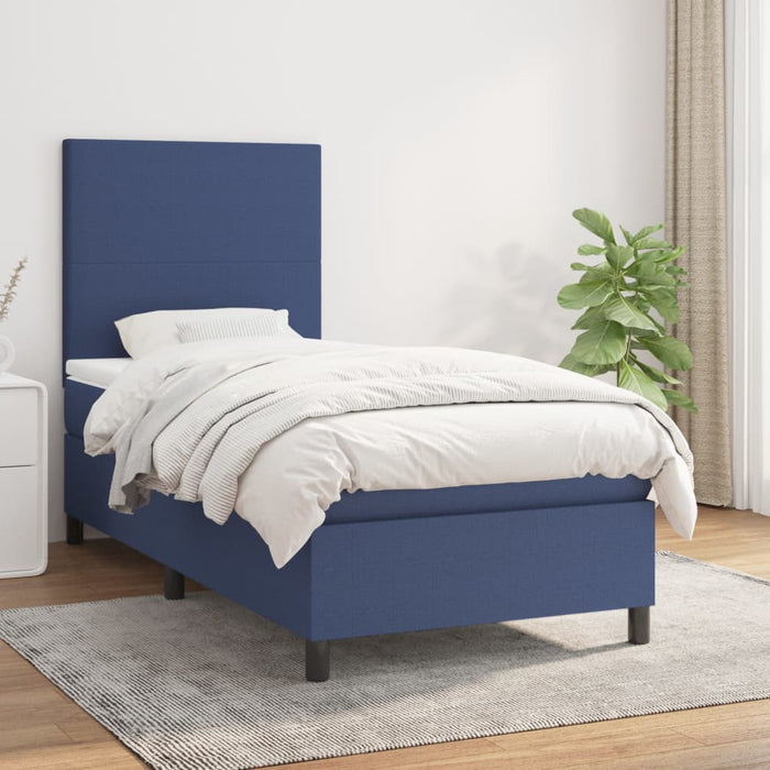 Pat box spring cu saltea, albastru, 80x200 cm, textil - WALTI WALTI