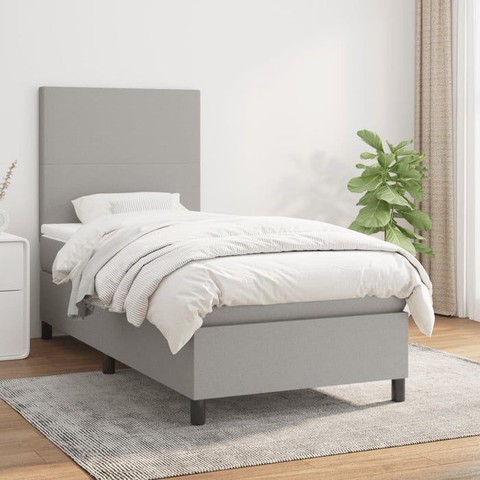 Pat box spring cu saltea, gri deschis, 90x190 cm, textil - WALTI WALTI