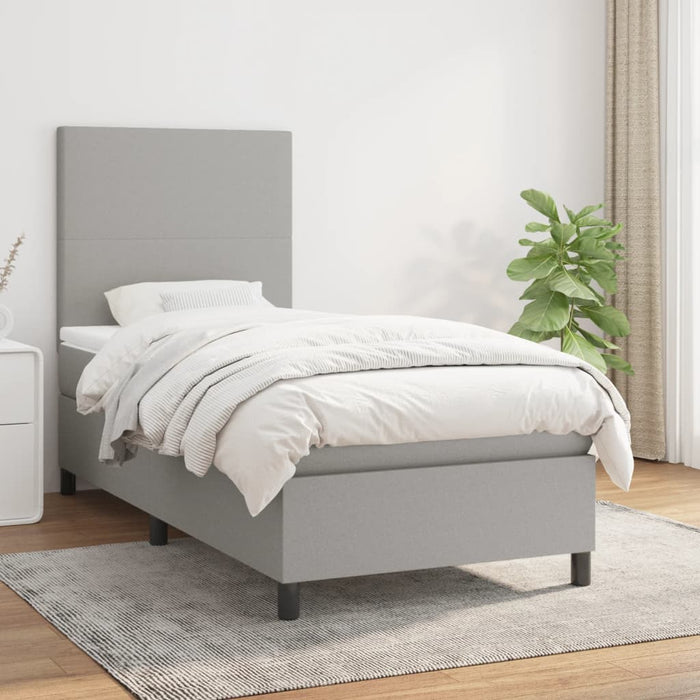 Pat box spring cu saltea, gri deschis, 90x200 cm, textil - WALTI WALTI