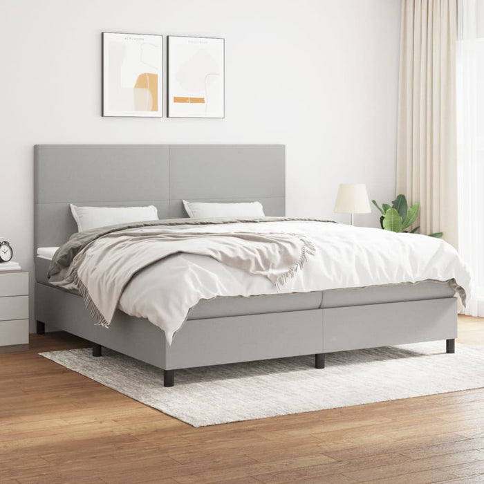 Pat box spring cu saltea, gri deschis, 200x200 cm, textil - WALTI WALTI