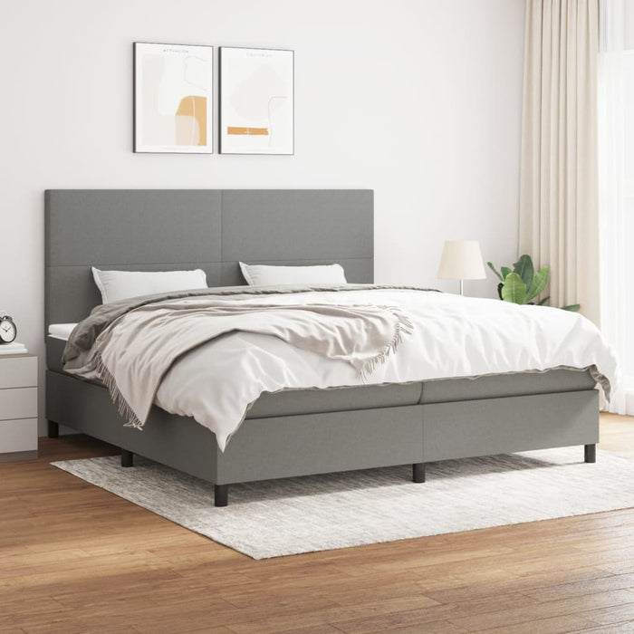 Pat box spring cu saltea, gri închis, 200x200 cm, textil - WALTI WALTI