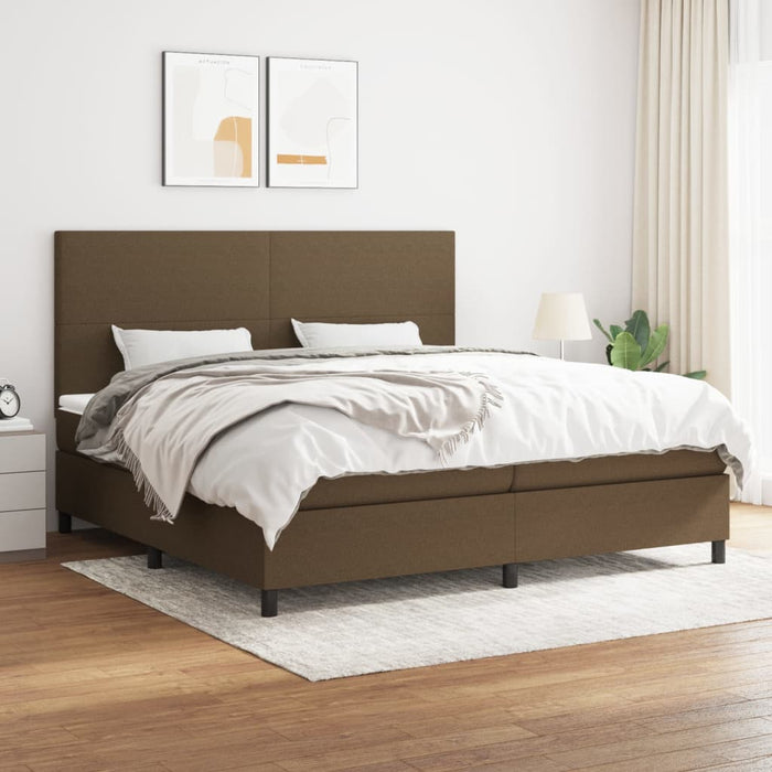 Pat box spring cu saltea, maro închis, 200x200 cm, textil WALTI