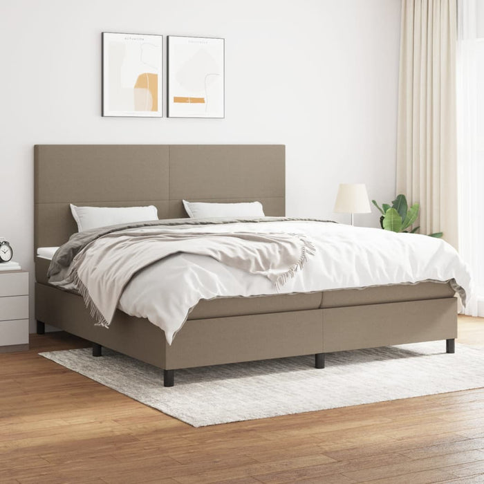 Pat box spring cu saltea, gri taupe, 200x200 cm, textil WALTI