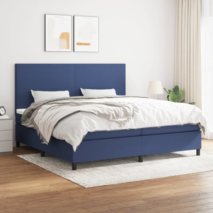Pat box spring cu saltea, albastru, 200x200 cm, textil - WALTI WALTI