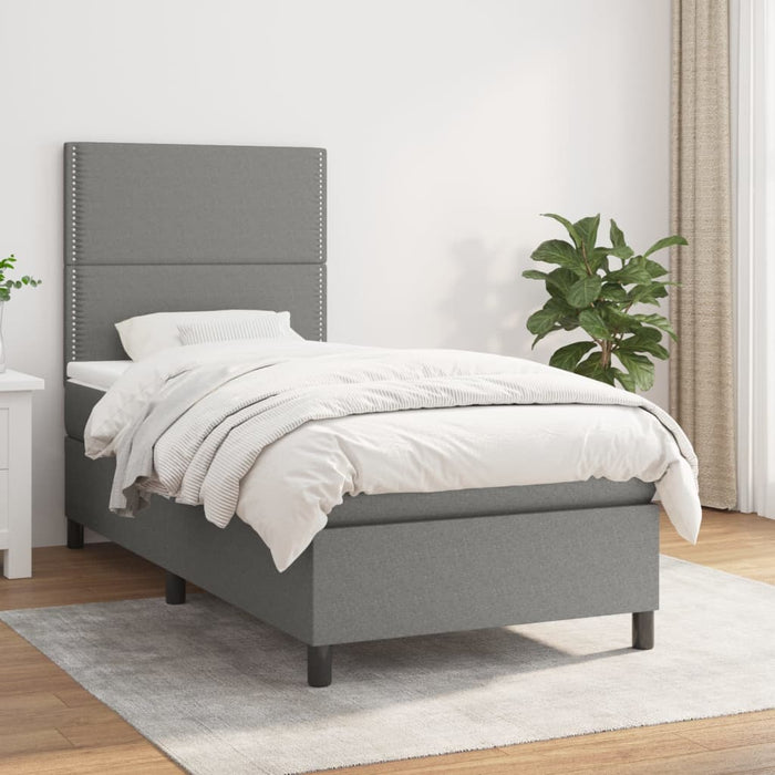 Pat box spring cu saltea, gri închis, 90x190 cm, textil - WALTI WALTI