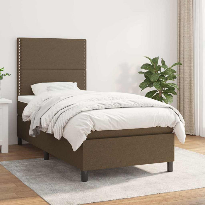 Pat box spring cu saltea, maro închis, 90x190 cm, textil WALTI