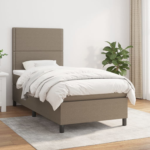 Pat box spring cu saltea, gri taupe, 90x190 cm, textil - WALTI WALTI