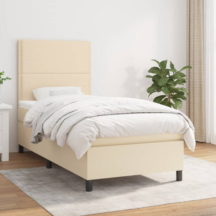 Pat box spring cu saltea, crem, 90x190 cm, textil - WALTI WALTI