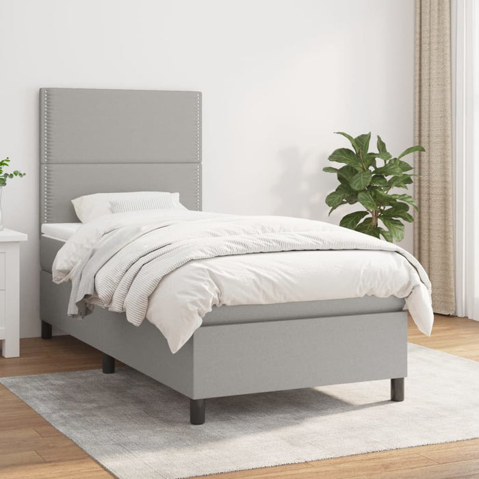 Pat box spring cu saltea, gri deschis, 90x200 cm, textil - WALTI WALTI