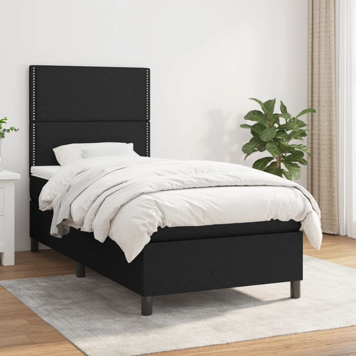 Pat box spring cu saltea, negru, 90x200 cm, textil - WALTI WALTI