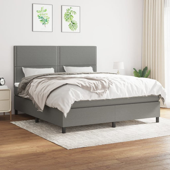Pat box spring cu saltea, gri închis, 180x200 cm, textil - WALTI WALTI