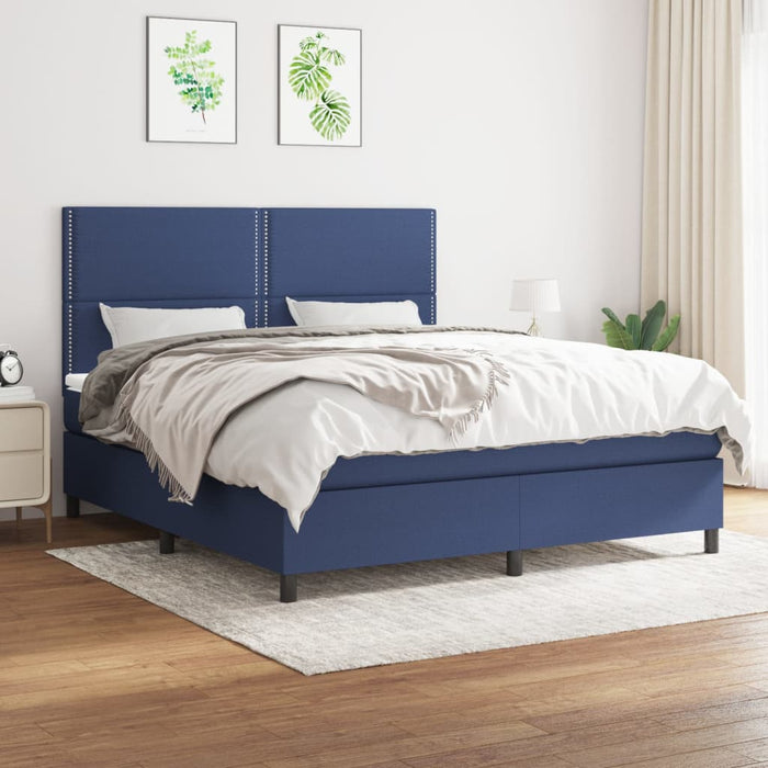 Pat box spring cu saltea, albastru, 180x200 cm, material textil - WALTI WALTI