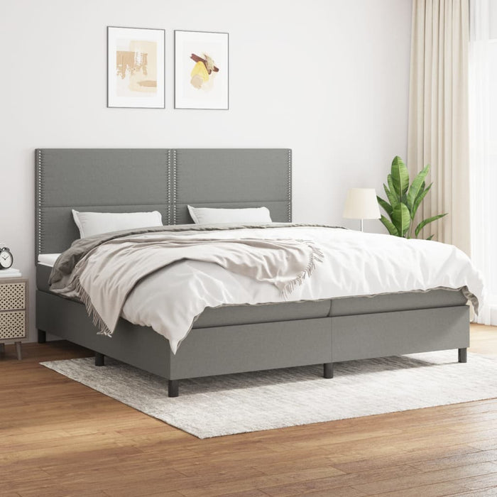 Pat box spring cu saltea, gri închis, 200x200 cm, textil - WALTI WALTI