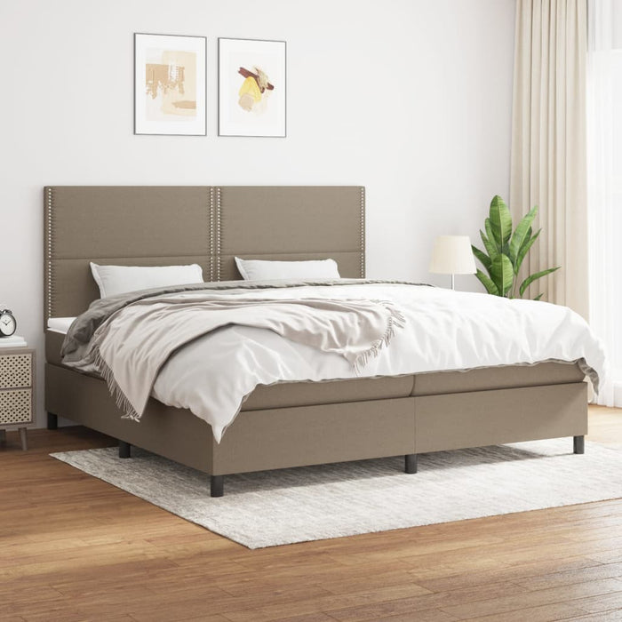 Pat box spring cu saltea, gri taupe, 200x200 cm, textil - WALTI WALTI