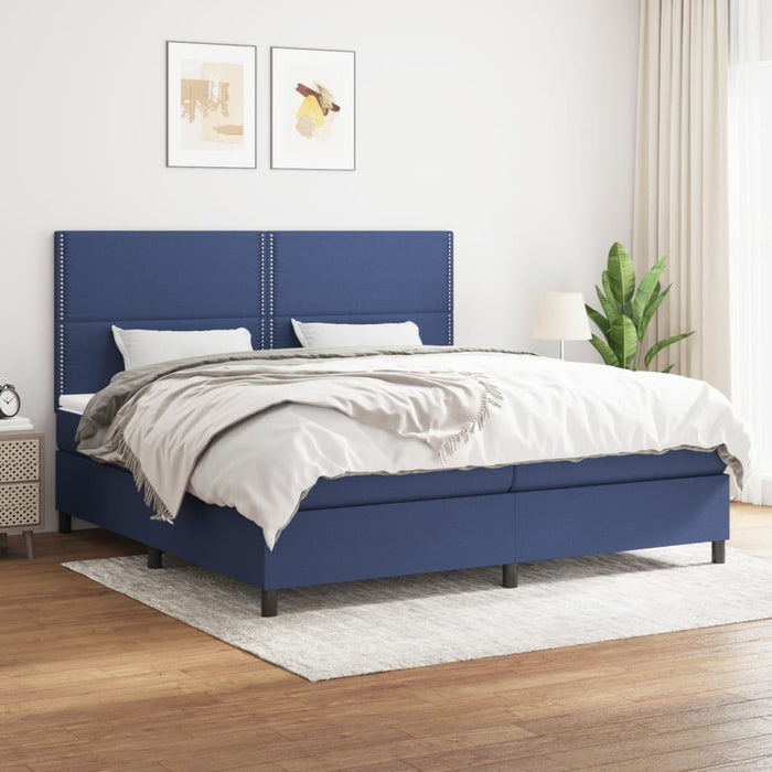 Pat box spring cu saltea, albastru, 200x200 cm, textil - WALTI WALTI