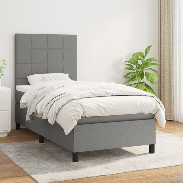 Pat box spring cu saltea, gri închis, 80x200 cm, textil WALTI