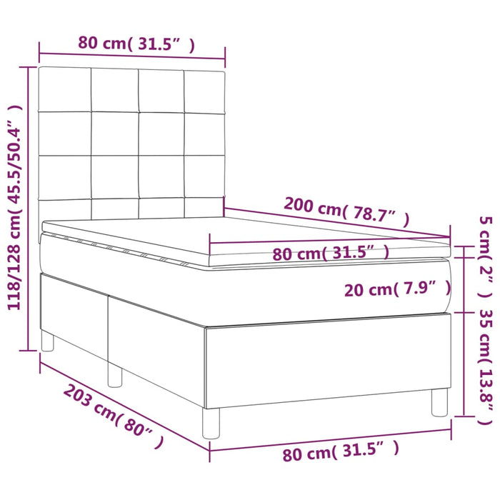 Pat box spring cu saltea, maro închis, 80x200 cm, textil WALTI