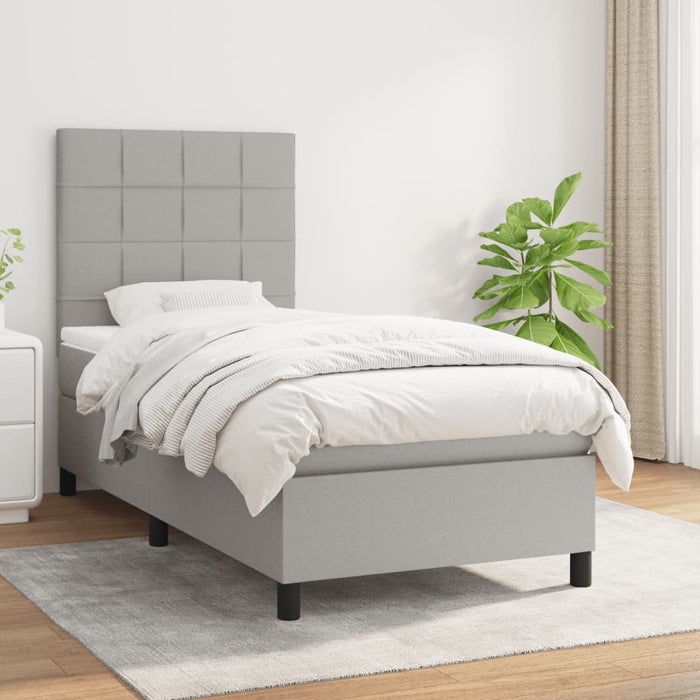 Pat box spring cu saltea, gri deschis, 90x190 cm, textil - WALTI WALTI