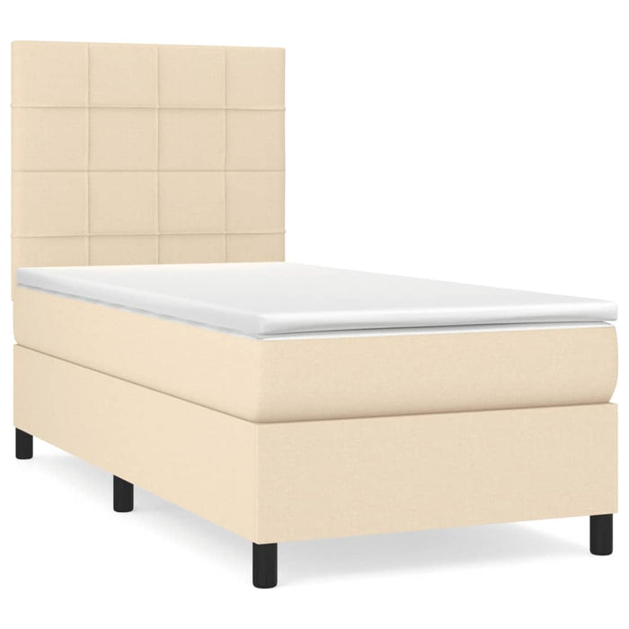 Pat box spring cu saltea, crem, 90x190 cm, textil - WALTI WALTI