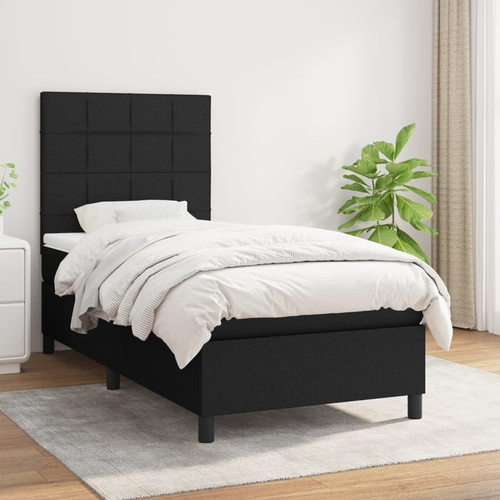 Pat box spring cu saltea, negru, 90x200 cm, textil - WALTI WALTI