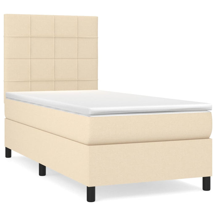 Pat box spring cu saltea, crem, 90x200 cm, textil WALTI