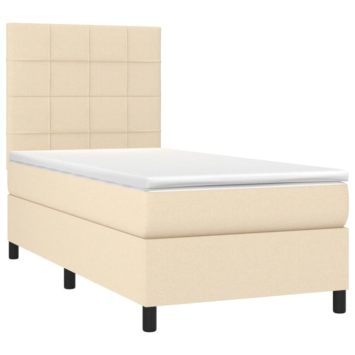 Pat box spring cu saltea, crem, 90x200 cm, textil WALTI