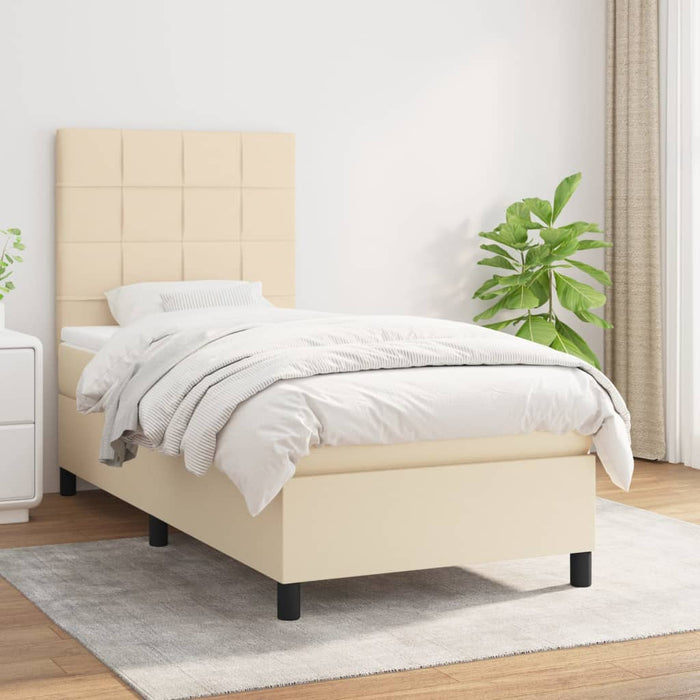 Pat box spring cu saltea, crem, 90x200 cm, textil WALTI