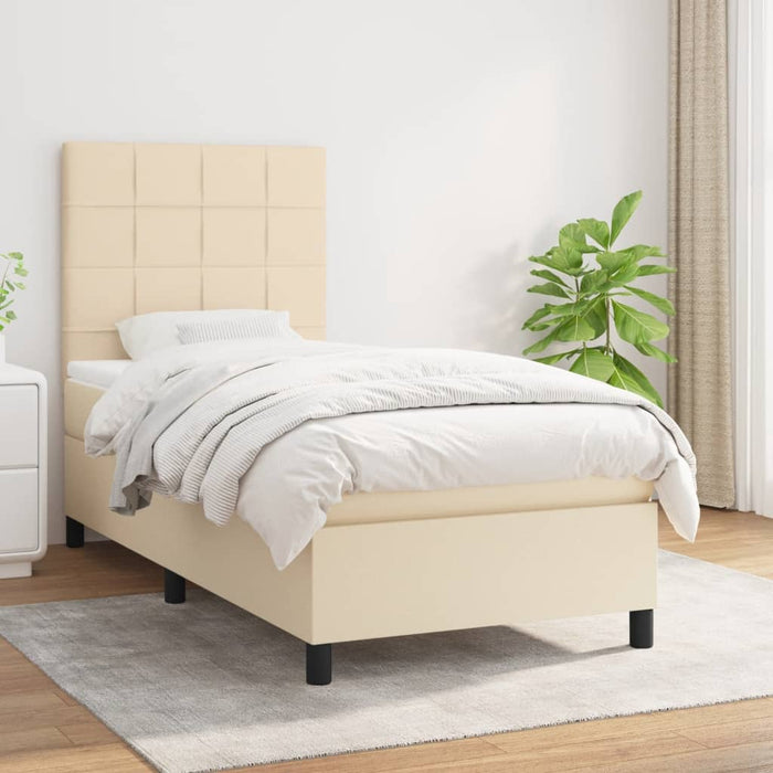 Pat box spring cu saltea, crem, 100x200 cm, textil - WALTI WALTI