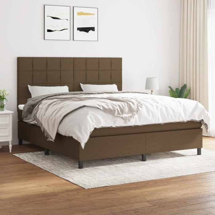 Pat box spring cu saltea, maro închis, 160x200 cm, textil WALTI