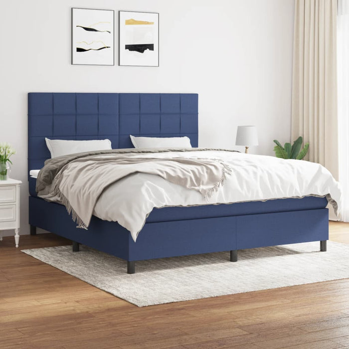 Pat box spring cu saltea, albastru, 180x200 cm, material textil - WALTI WALTI