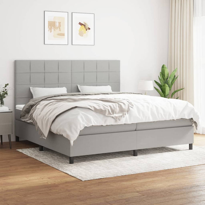 Pat box spring cu saltea, gri deschis, 200x200 cm, textil - WALTI WALTI
