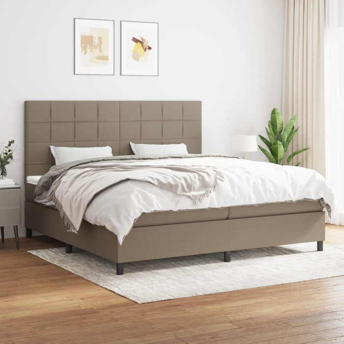 Pat box spring cu saltea, gri taupe, 200x200 cm, textil - WALTI WALTI