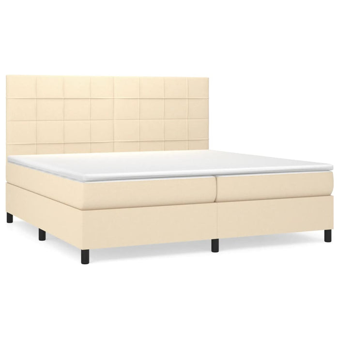 Pat box spring cu saltea, crem, 200x200 cm, textil WALTI
