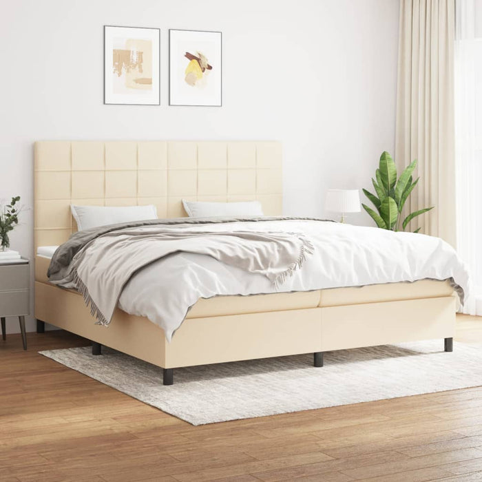 Pat box spring cu saltea, crem, 200x200 cm, textil WALTI