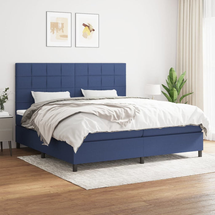 Pat box spring cu saltea, albastru, 200x200 cm, textil - WALTI WALTI
